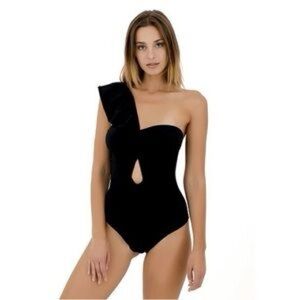 LUZ. | One-Shoulder Ruffle Black Swimsuit